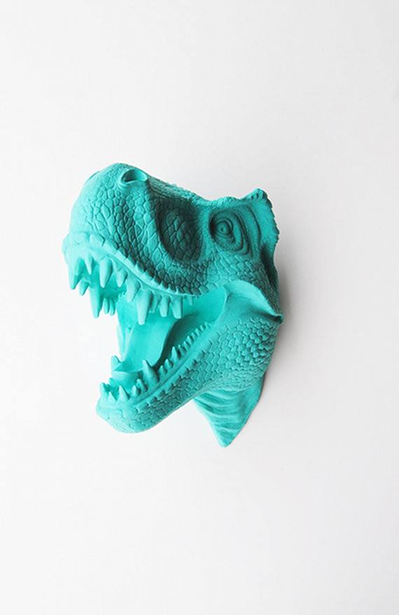 The Crowley Turquoise Resin T. Rex Head by White Faux Taxidermy