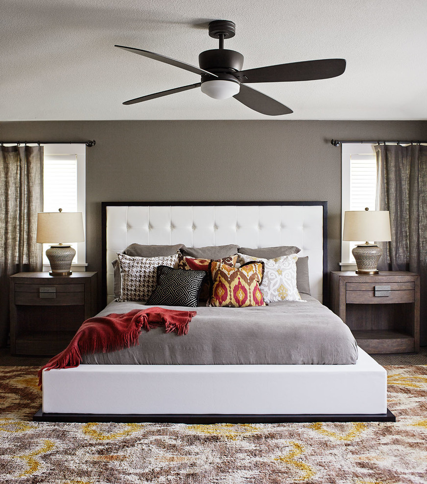 Inspiration for a large transitional master carpeted bedroom remodel in San Francisco with gray walls and no fireplace