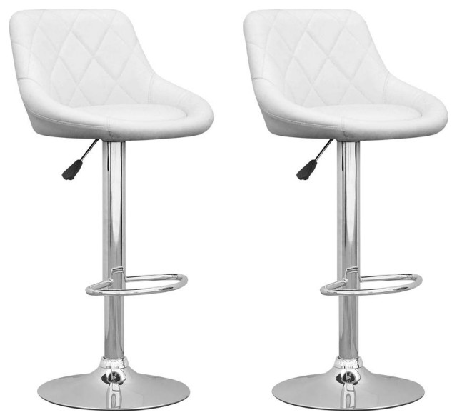 Adjustable Diamond Back Barstool in White Leatherette, set of 2