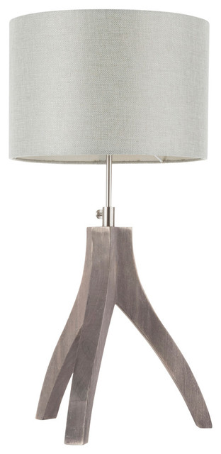 Lumisource Wishbone Table Lamp, Wood With Light Gray Linen Shade