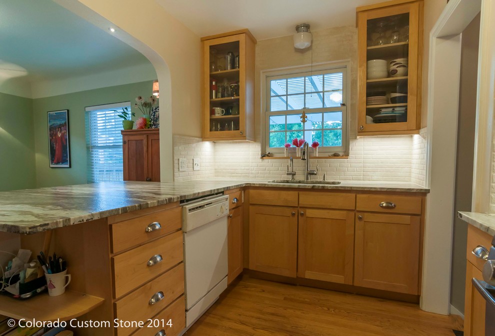 Example of a transitional home design design in Denver