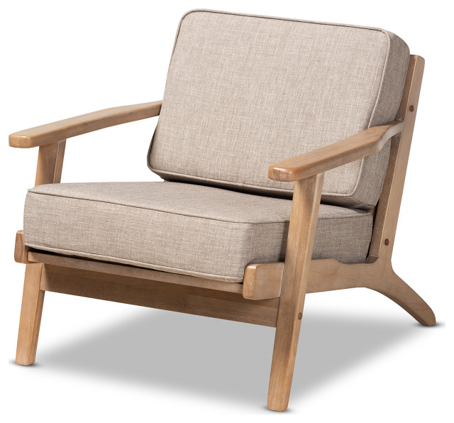 Woodard Light Grey Fabric Upholstered Antique Oak Wood Armchair