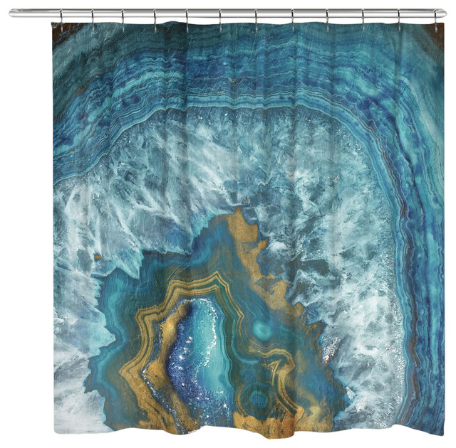 Blue Gold Mineral Shower Curtain, Light Blue And Gold Shower Curtain