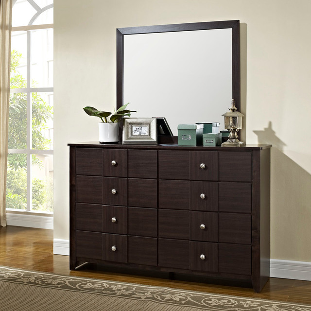 Modern Contemporary Bedroom Dresser and Mirror Black Contemporary