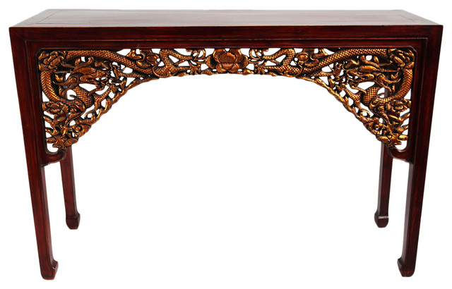 Carved Gold Dragon Console Table Carved Gold Dragon Console Table