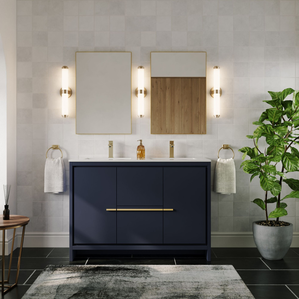The Esconde Bathroom Vanity, Double Sink, 48", Blue, Freestanding