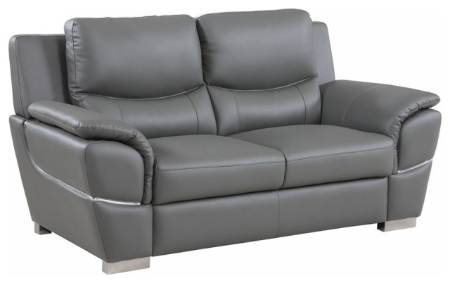 37" Chic Grey Leather Loveseat - Contemporary - Loveseats - by ...
