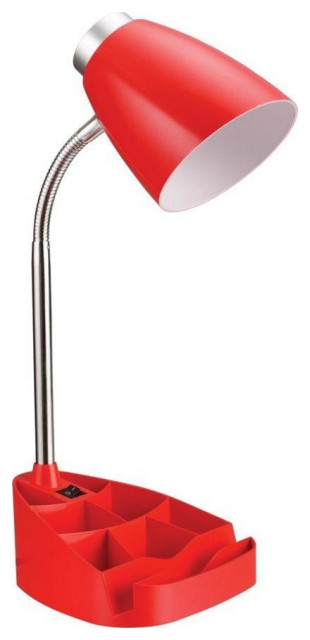 Limelights Gooseneck Organizer Desk Lamp With Ipad Tablet Stand Book Holder, Red