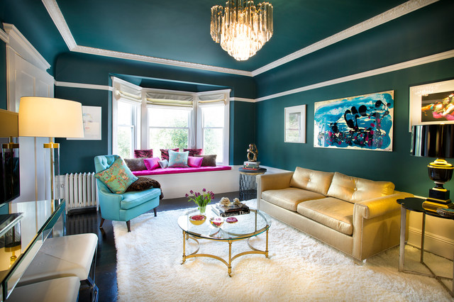 jewel tone blue living room