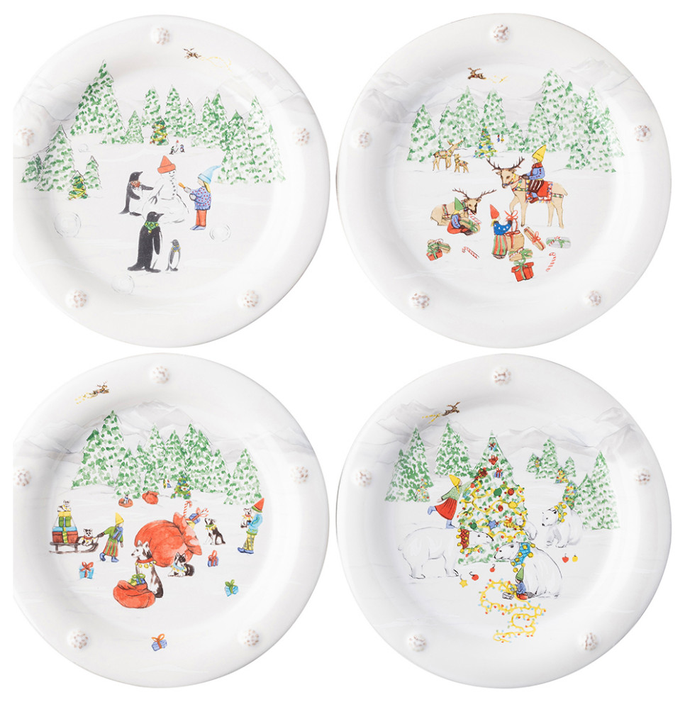 4Piece Berry and Thread North Pole Cocktail Plates Set Traditional