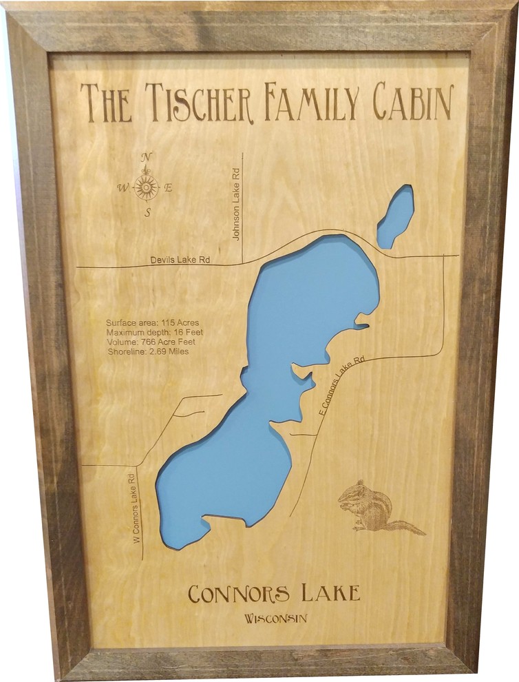 Connors Lake, County, WisconsinWood Lake Map, Medium Rustic