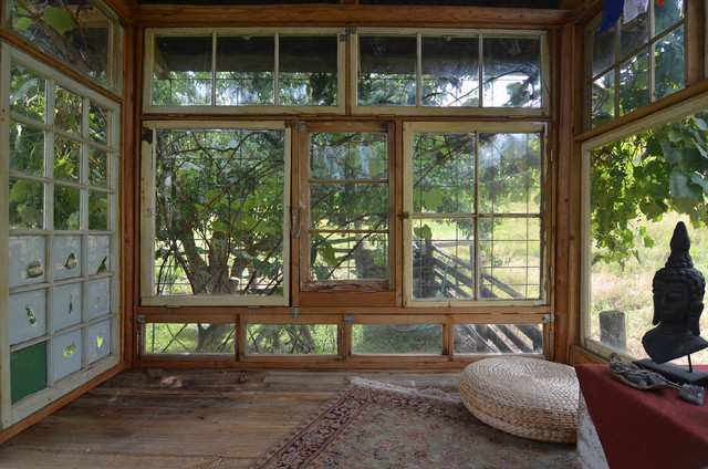 My Houzz: Meditation Room Made With Reclaimed Windows rustic-shed