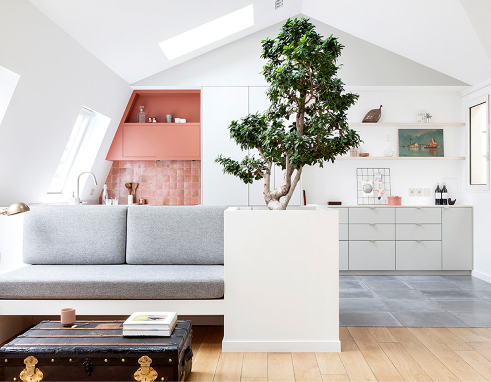 Cette photo montre une cuisine tendance.