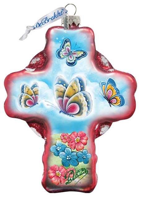 Debrekht Butterflies Cross Glass Ornament G