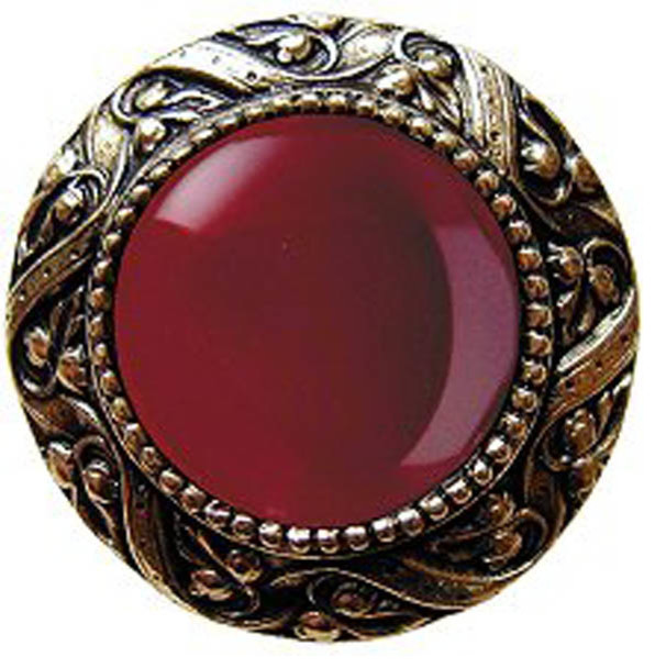 Victorian Jewel/Red Carnelian Knob in Brite Brass, NHK124-BB-RC