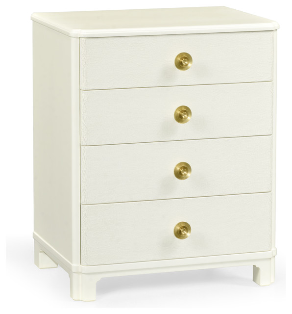 Small Ivory And Crackle Ceramic Lacquered Chest Of 4 Drawers
