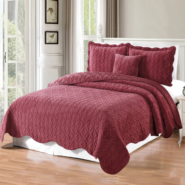 Diamond Square Quilted Coverlet 4-Piece Bedspread Set - Contemporary ...