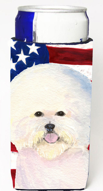 USA American Flag with Bichon Frise Ultra Beverage Insulators for slim cans SS4