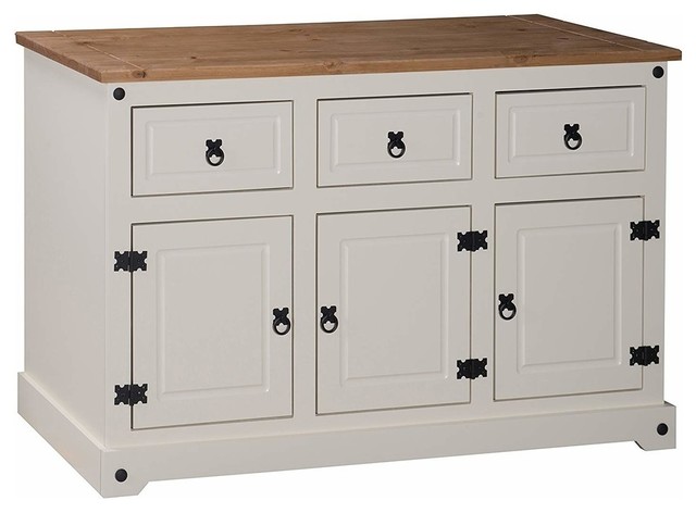 Traditional Sideboard, White Painted MDF With 3-Door and 3-Storage Drawer