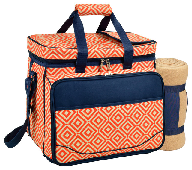 Deluxe Picnic Cooler With Blanket Equipped For 4, Diamond Orange