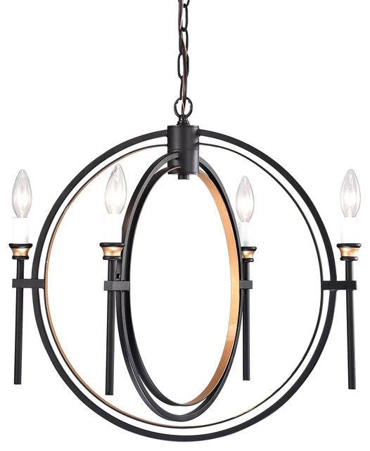 4Light Black and Bronze Double Hoop Globe Chandelier Transitional