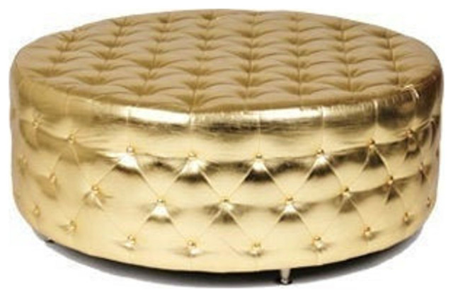 Gold Round Tufted Ottoman, Gold Faux Leather Ottoman - Contemporary ...