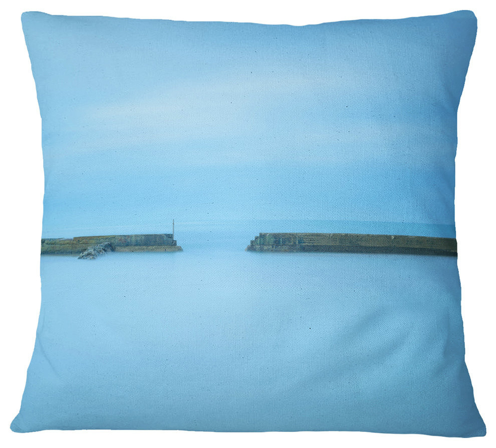 Concrete Pier And Stairs Seascape Throw Pillow, 16"x16"