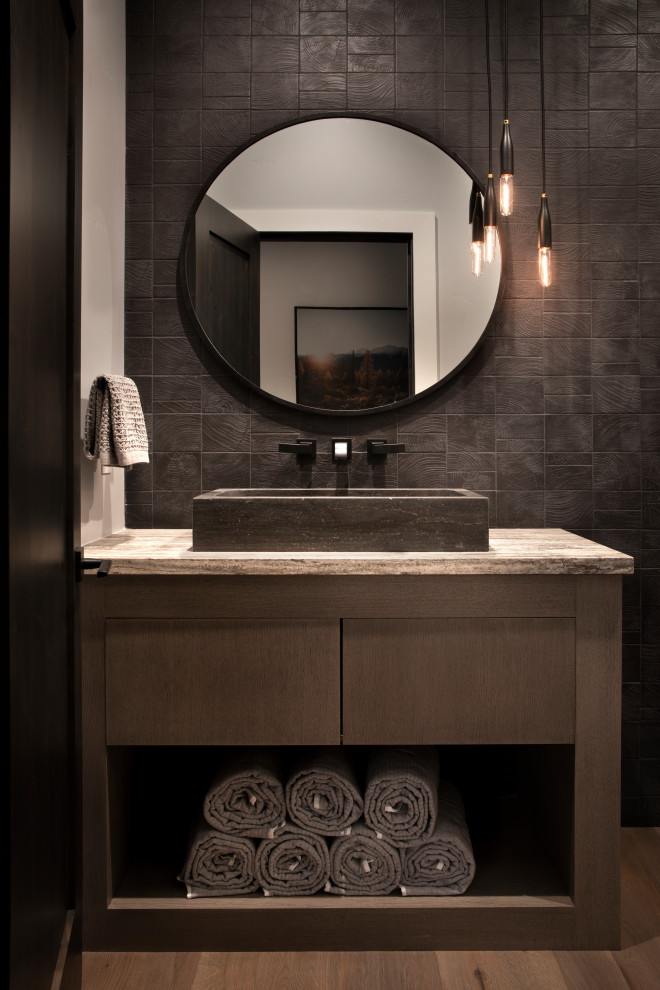 Inspiration for a rustic powder room remodel in Other