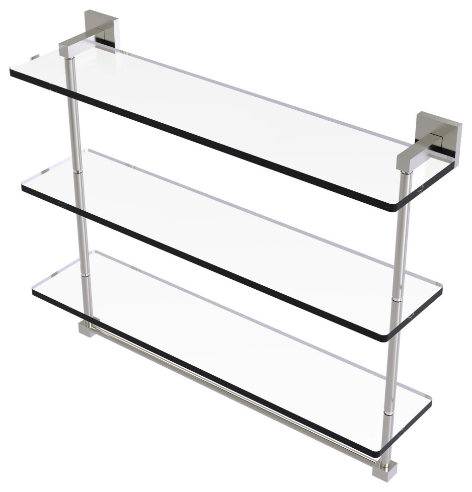 Montero 22" Triple Tiered Glass Shelf with towel bar, Satin Nickel