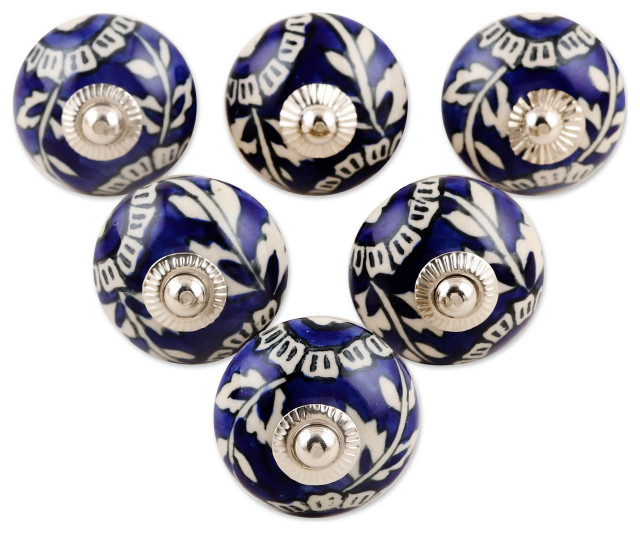 Novica Handmade Blue Homestead Ceramic Knobs (Set Of 6)
