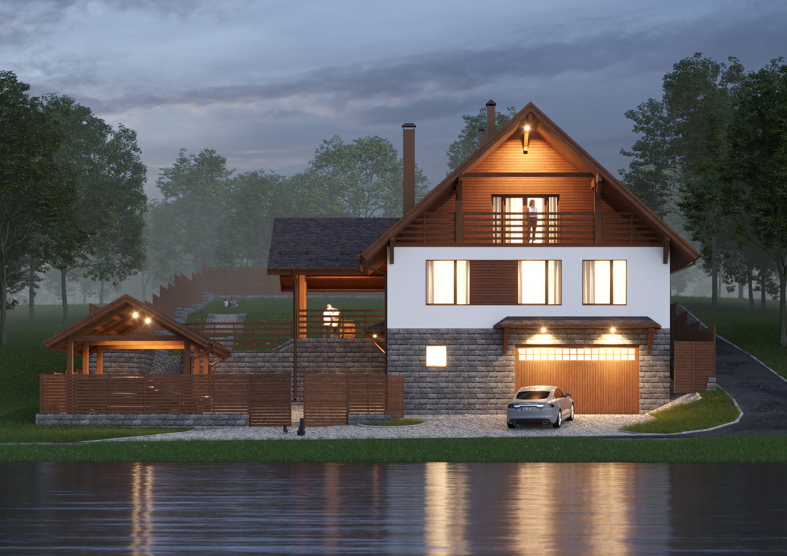 Проект 3-этажного 5-комнатного мансардного дома в стиле шале