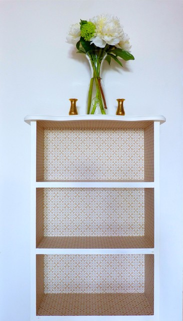 Bookcase wallpaper makeover tutorial contemporary-vardagsrum