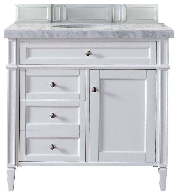 Brittany 36" Single Vanity, Cottage White, 2cm Galala Beige Marble Top