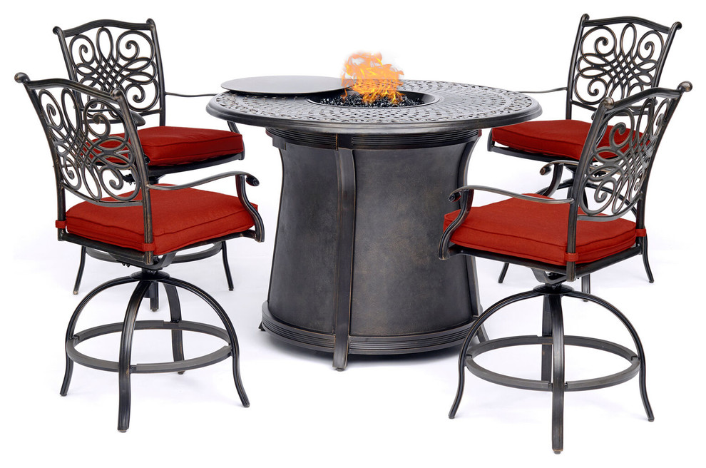 Traditions 5 Piece High Dining Set Red With 4 Swivel Chairs Mediterranean Outdoor Dining Sets By Buildcom
