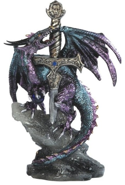 8 Inch Blue Purple Dragon Guarding Sword