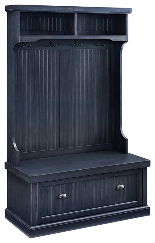 Crosley Furniture Seaside Wood Hall Tree in Distressed Black