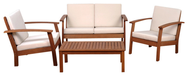 Yiya 4-Piece Eucalyptus Conversation Set With Off-White Cushions