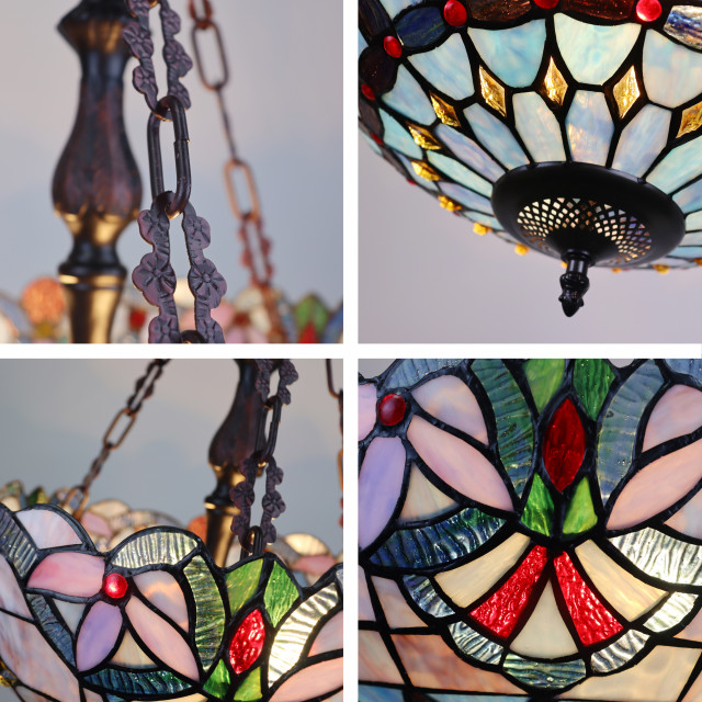 CHLOE Lighting GRENVILLE Victorian Tiffany-Style Dark Bronze 2 Light Inverted Ceiling Pendant 18