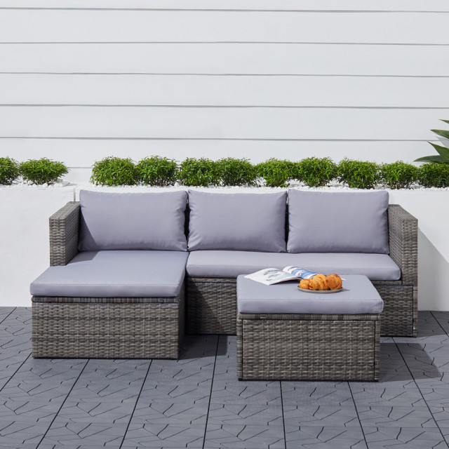 Outdoor Wicker Sectional Sofa With Seat And Back Cushion Tropical Lounge Sets By Vifah Houzz Outdoor Wicker Sectional Sofa With Seat, For Living 3 Piece Wicker Patio Sectional Set With Cushions