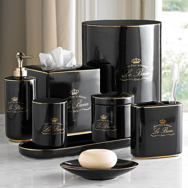 Le Bain Black & Gold Porcelain Bathroom Accessories - Eclectic