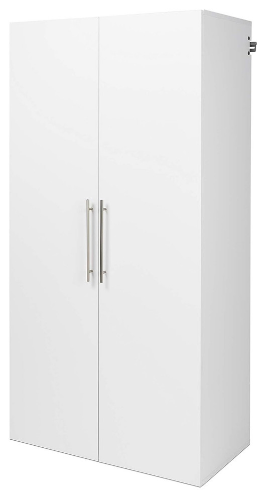 Contemporary Large Storage Cabinet, Doors With Bar Metal Handles, White