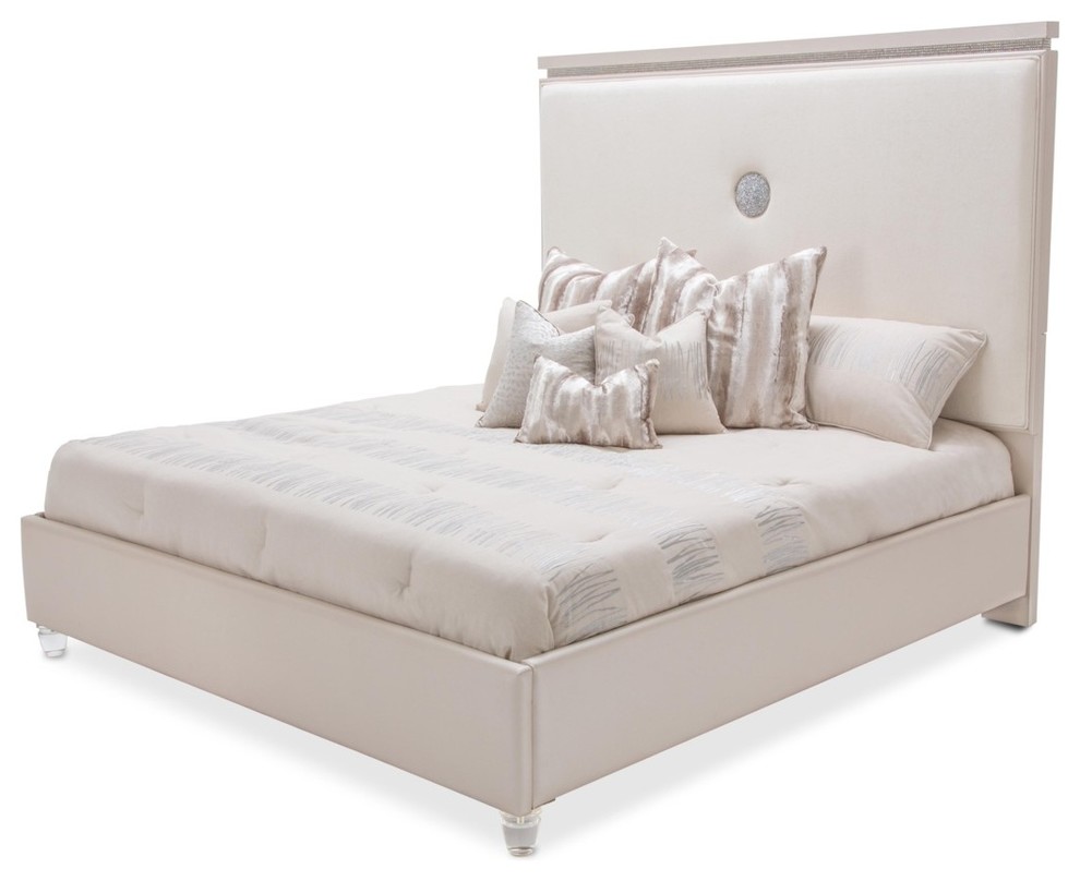 AICO Glimmering Heights Cal King Upholstered Bed, Ivory 9011000CK-111