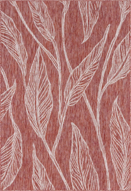 Rug Unique Loom Outdoor Botanical Rust Red Rectangular 4' 0 x 6' 0 ...