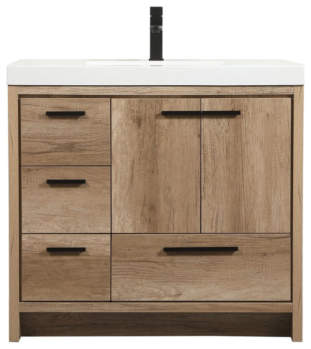 19" Farmhouse Natural OakLight Bathroom Vanity, 36" Transitional