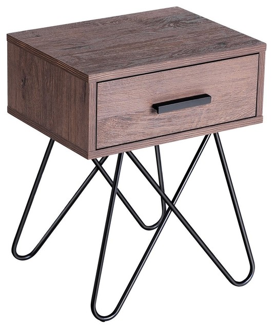 Nightstand With Steel Legs and 1 Drawer Industrial Nightstands And