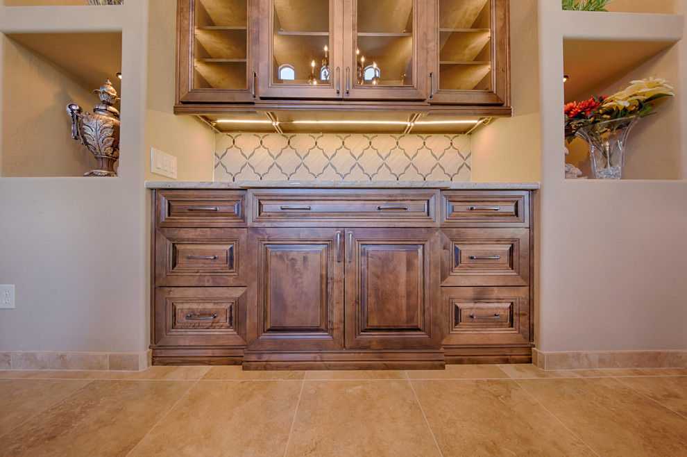 Mid-sized transitional travertine floor and beige floor home design photo in Phoenix with beige walls