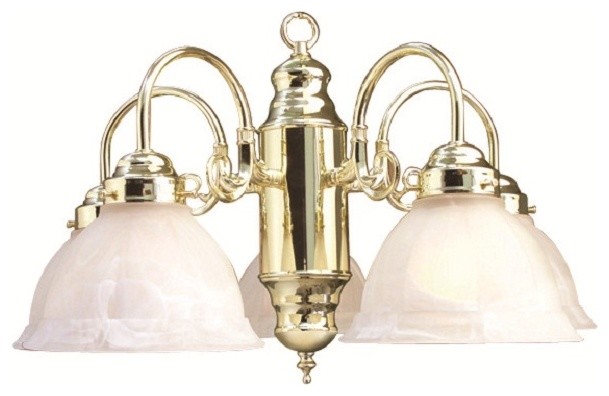 Woodbridge Lighting Basic Chandelier, Polish Brass, 5l - 24"d, Custom Marble Gla