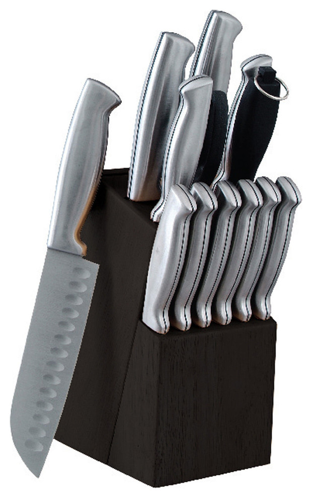 Oster Baldwyn 14 Piece Knife Cutlery Block Set Stainless Steel Modern Knife Sets by