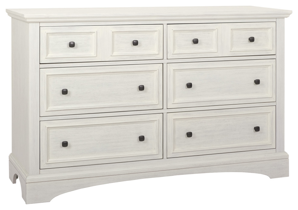 Farmhouse Basics 6 Drawer Dresser, Rustic White Finish Farmhouse Dressers by Office Star