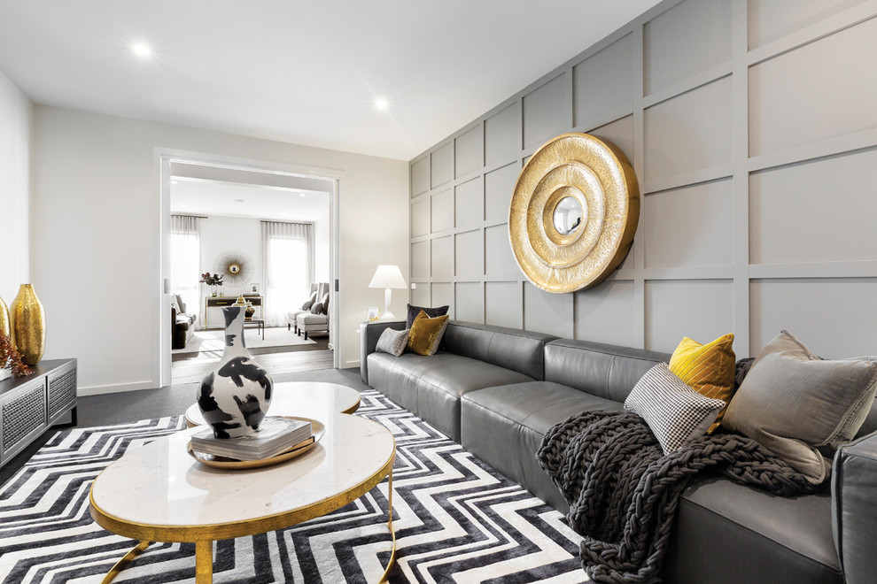 Inspiration for a contemporary enclosed living room in Melbourne with grey walls.